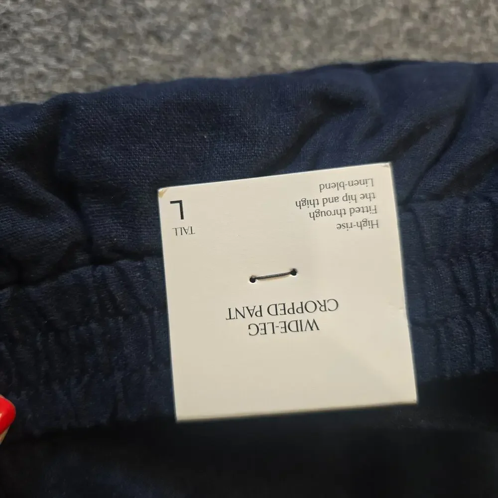 Banana Republic Pants Womens Size Large Blue Wide Leg Cropped Linen Blend Casual